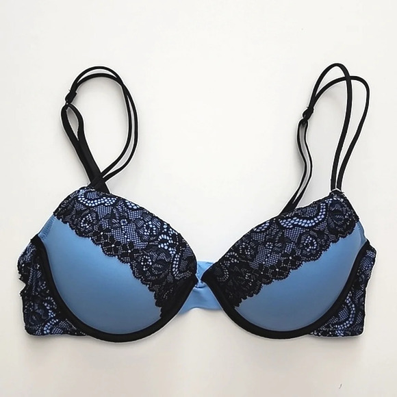 ⭐️2/ $30⭐️ Rose + Vine Blue Black Lace Underwire Bra Padded Cups Size 34D / 36C - Picture 4 of 10